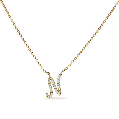 14K White Gold Diamond Accent "A" Initial Script Style Pendant Necklace