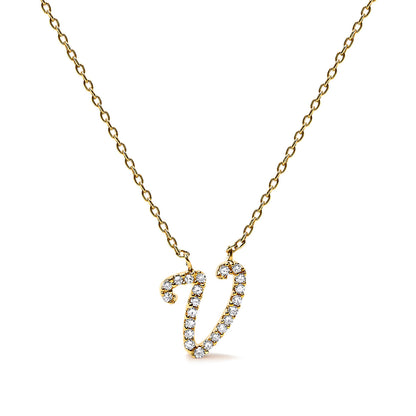 14K White Gold Diamond Accent "A" Initial Script Style Pendant Necklace