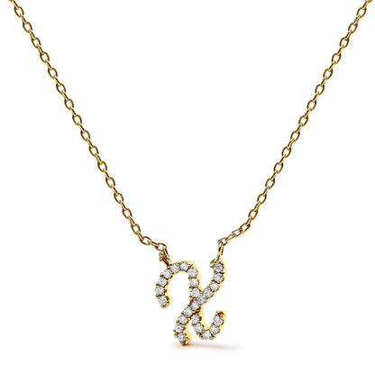 14K White Gold Diamond Accent "A" Initial Script Style Pendant Necklace