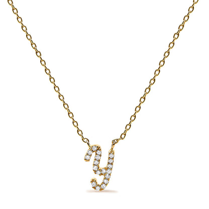 14K White Gold Diamond Accent "A" Initial Script Style Pendant Necklace