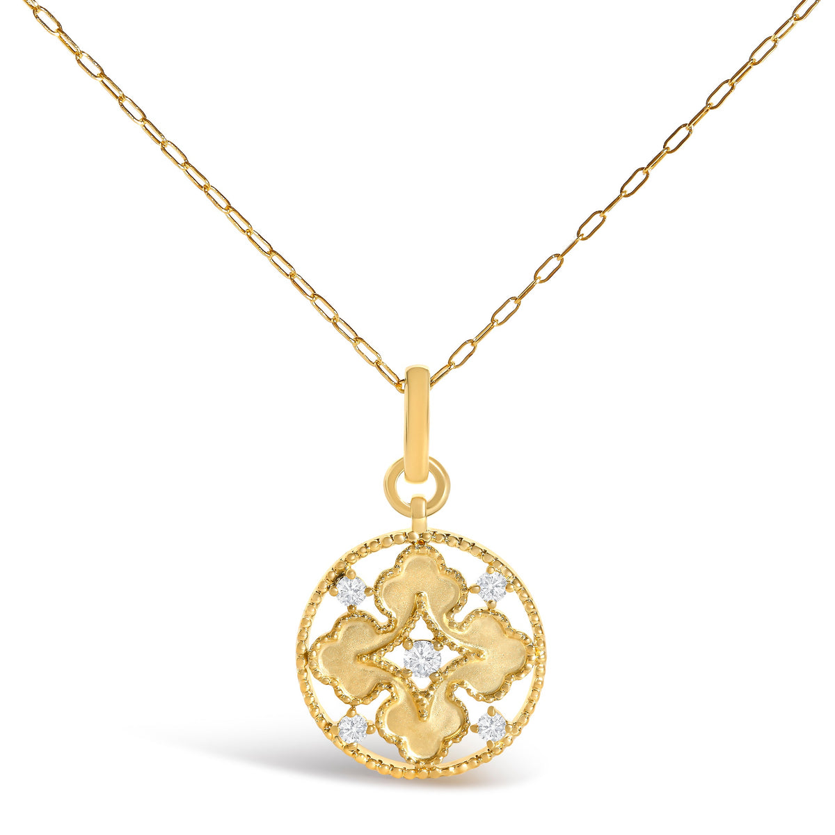 10K Yellow Gold 1/5 Cttw Diamond Openwork Medallion Pendant Necklace