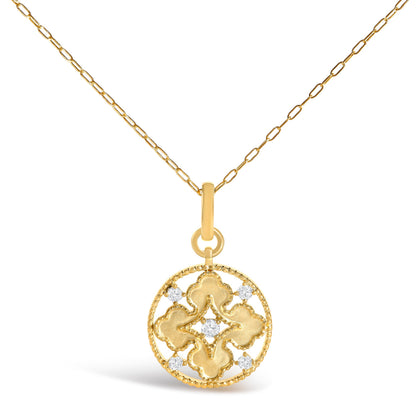 10K Yellow Gold 1/5 Cttw Diamond Openwork Medallion Pendant Necklace