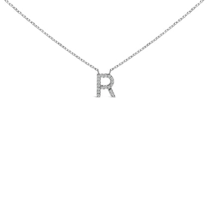 10K White Gold Diamond Accent "A" Block Initial Pendant Necklace