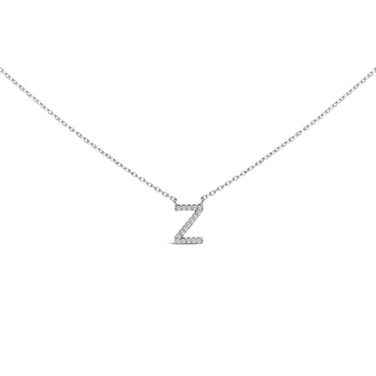 10K White Gold Diamond Accent "A" Block Initial Pendant Necklace