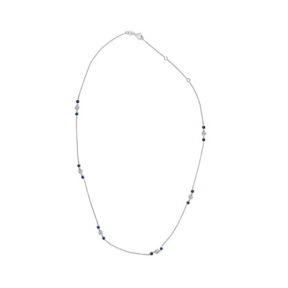 14K White Gold Sapphire and 1/2 Cttw Diamond Station Necklace