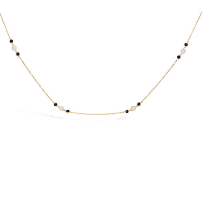 14K Yellow Gold Sapphire and 1/2 Cttw Diamond Station Necklace