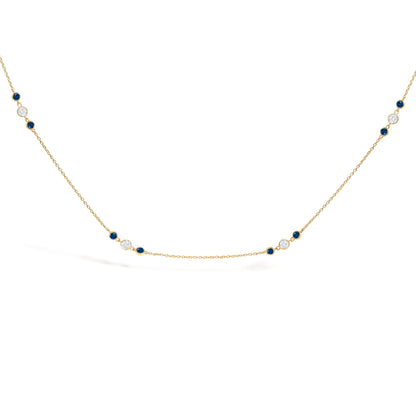 14K Yellow Gold Sapphire and 1/2 Cttw Diamond Station Necklace