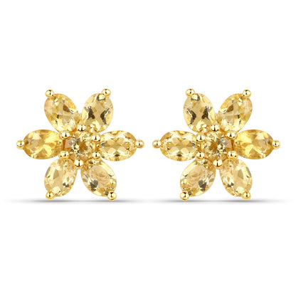 18K Yellow Gold Plated 2.12 Carat Genuine Citrine .925 Sterling Silver Earrings