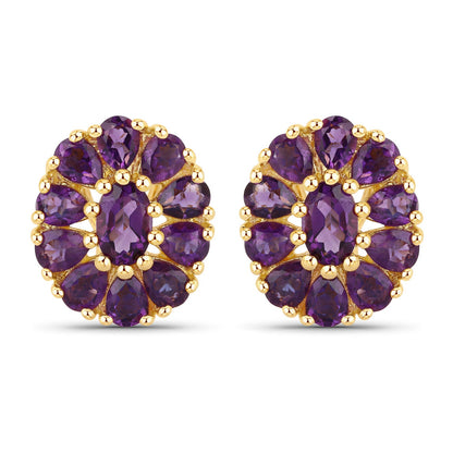 18K Yellow Gold Plated 3.84 Carat Genuine Amethyst .925 Sterling Silver Earrings