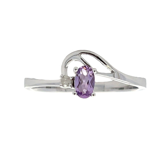 .02ct Amethyst Diamond Ring 10KT White Gold
