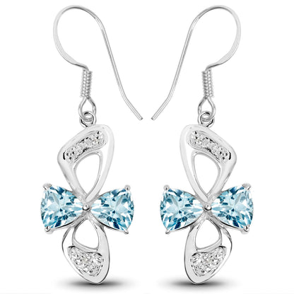 5.06 Carat Genuine Blue Topaz and White Topaz .925 Sterling Silver Earrings