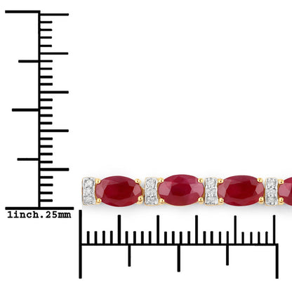 11.67 Carat Genuine Ruby and White Diamond 14K Yellow Gold Bracelet