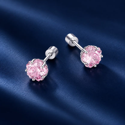 925 Sterling Silver White Gold Plated Pavé CZ 0.6x0.6 cm Earrings for Women