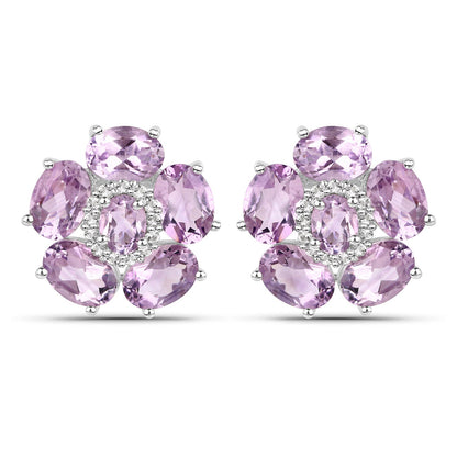 18K White Gold Plated 7.74 Carat Genuine Pink Amethyst and White Topaz .925 Sterling Silver Earrings