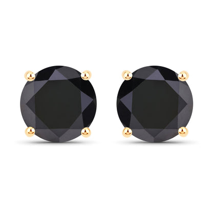 3.48 Carat Genuine Black Diamond 14K Yellow Gold Earrings