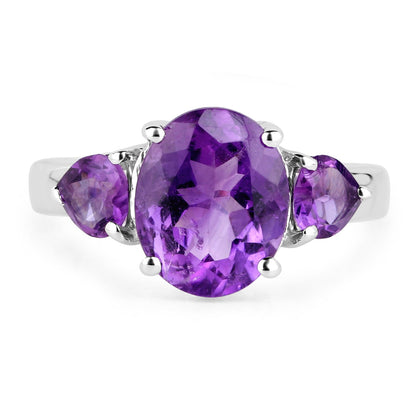 4.06 Carat Genuine Amethyst .925 Sterling Silver Ring