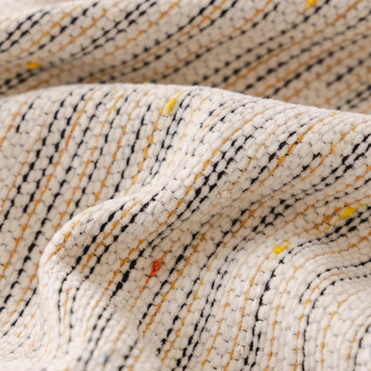 Boho Couch Cover with Knitted Stripes, Chiffon Skirt & Pom Fringe, Pet-Friendly Throw