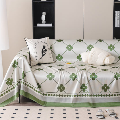Cooling Four-Leaf Clover Hope Faith Love Luck Summer Comfy Ice Silk Furniture Throw Covers for Sofas
