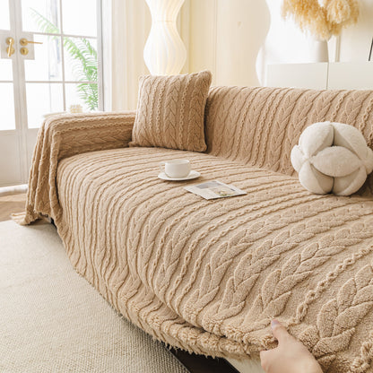 Thick Cozy 3D Cable Sofa Throw Cover, Plush Jacquard Warm Fleece Throw Blanket