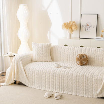 Thick Cozy 3D Cable Sofa Throw Cover, Plush Jacquard Warm Fleece Throw Blanket
