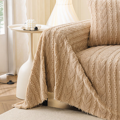 Thick Cozy 3D Cable Sofa Throw Cover, Plush Jacquard Warm Fleece Throw Blanket