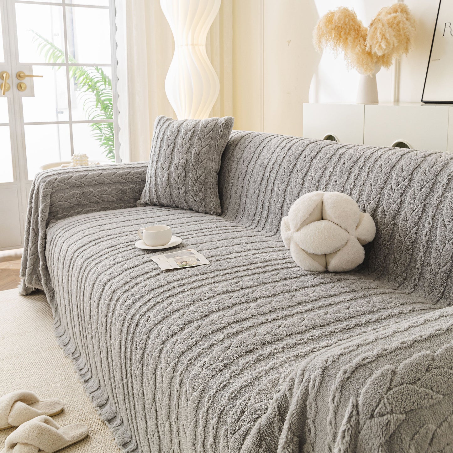Thick Cozy 3D Cable Sofa Throw Cover, Plush Jacquard Warm Fleece Throw Blanket