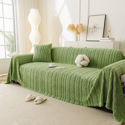 Thick Cozy 3D Cable Sofa Throw Cover, Plush Jacquard Warm Fleece Throw Blanket