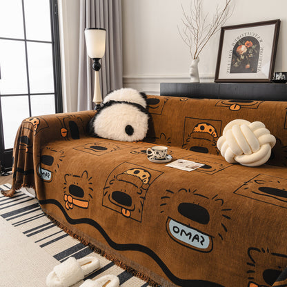 Cute Chenille Couch Cover Throw, Cartoon Soft Washable Sofa Cover for Sectional Sofas
