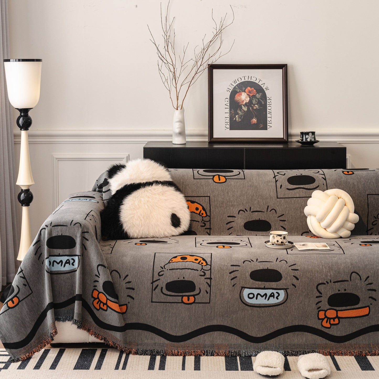 Cute Chenille Couch Cover Throw, Cartoon Soft Washable Sofa Cover for Sectional Sofas