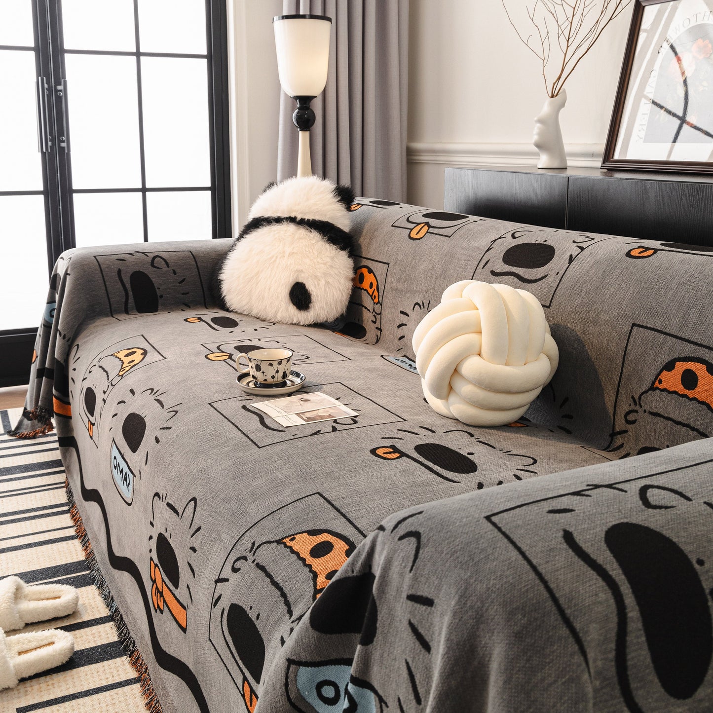 Cute Chenille Couch Cover Throw, Cartoon Soft Washable Sofa Cover for Sectional Sofas