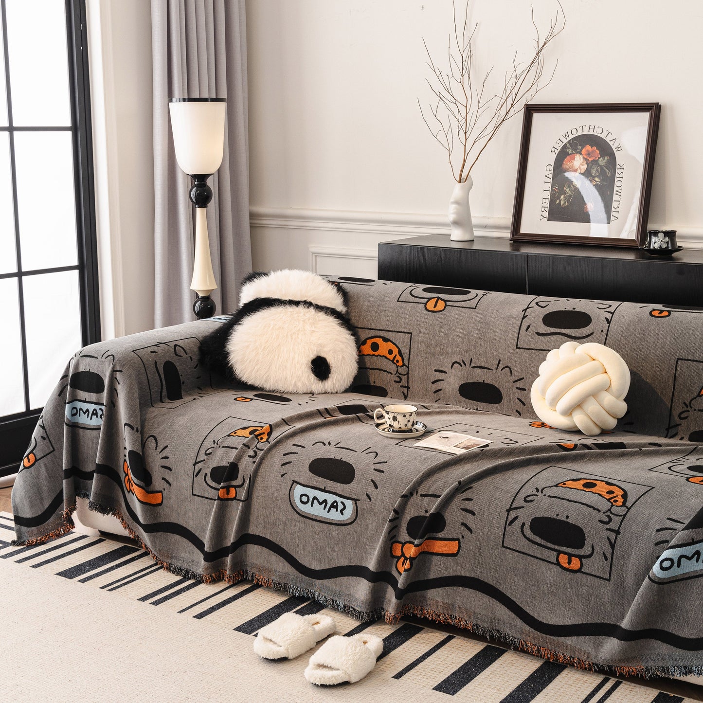 Cute Chenille Couch Cover Throw, Cartoon Soft Washable Sofa Cover for Sectional Sofas