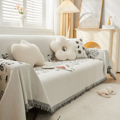 Chenille Butterfly Sofa Cover Blanket, L Shaped Couch Cover, Reversible Couch Protector