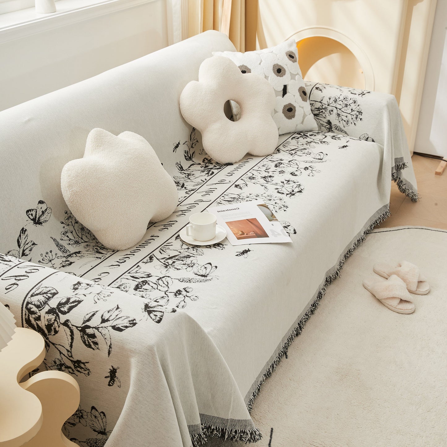 Chenille Butterfly Sofa Cover Blanket, L Shaped Couch Cover, Reversible Couch Protector