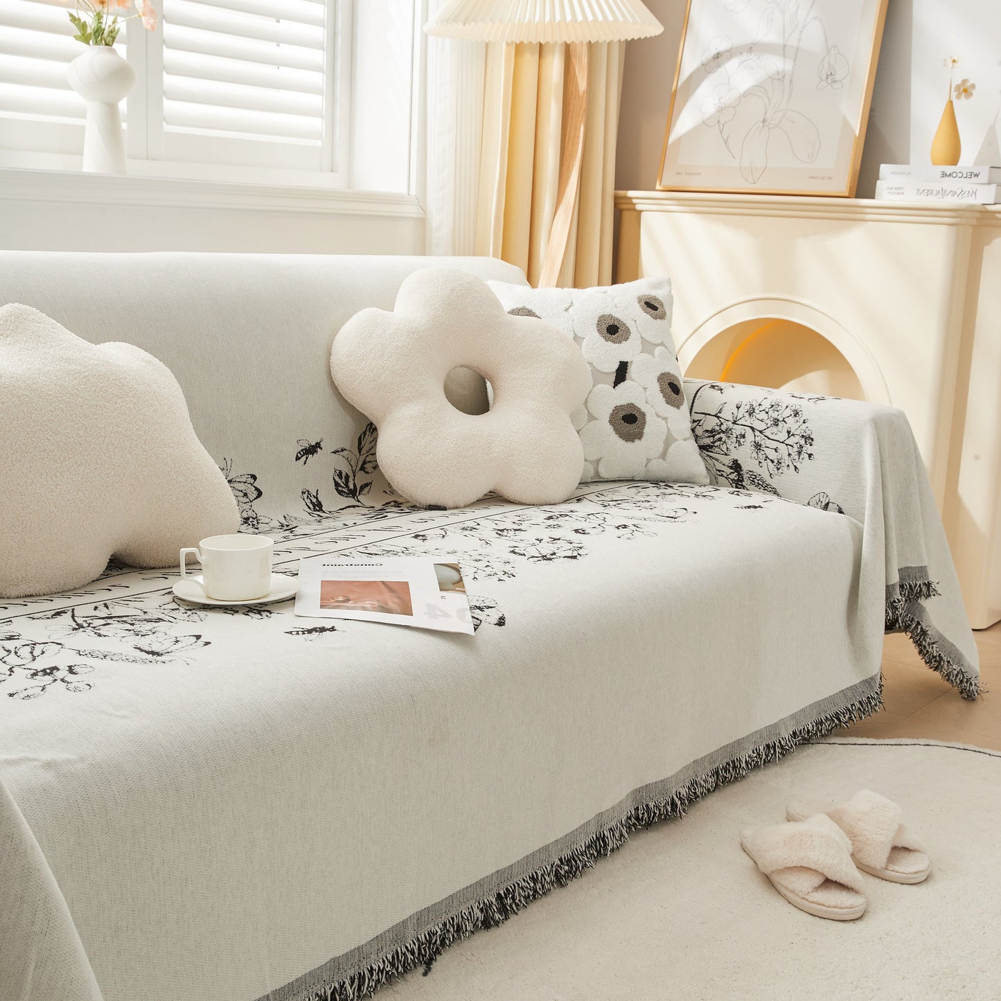 Chenille Butterfly Sofa Cover Blanket, L Shaped Couch Cover, Reversible Couch Protector