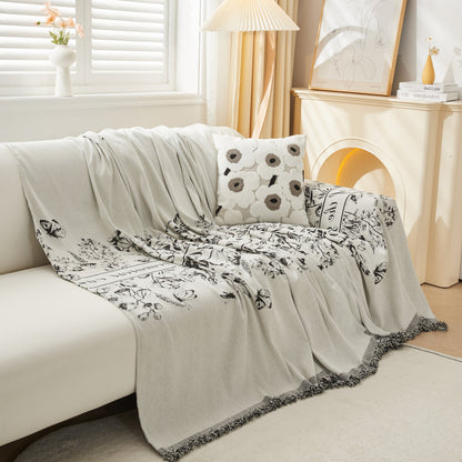 Chenille Butterfly Sofa Cover Blanket, L Shaped Couch Cover, Reversible Couch Protector