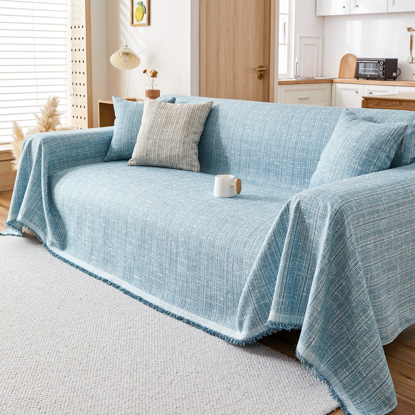 Couch Cover Blanket Couch Covers for Most Shape Sofas Washable Durable Sofa Throw Cover with Tassels