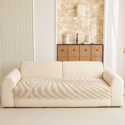 Cozy Plush Sofa Topper with Raised Wave Texture, Non-Slip Furniture Protector Cover