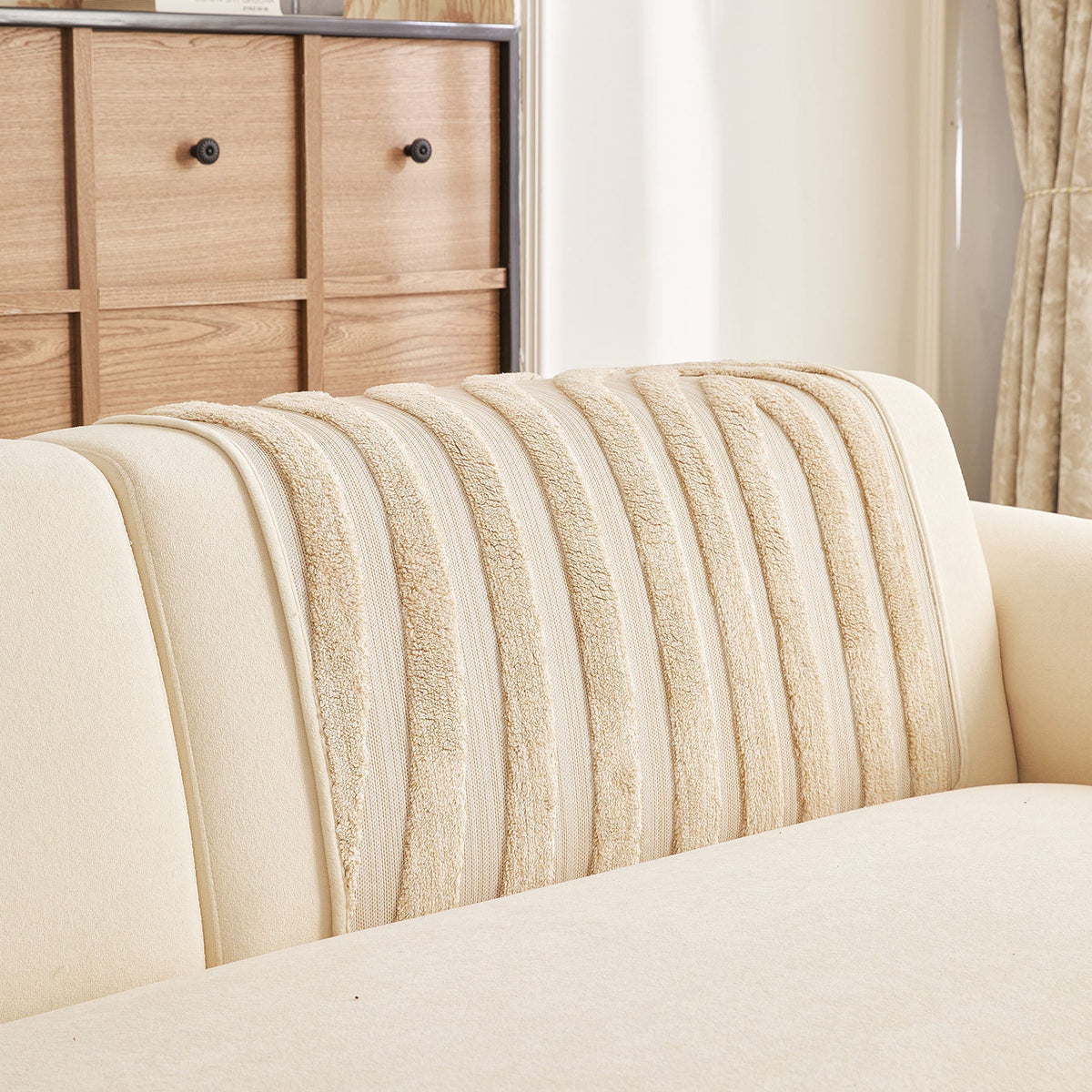 Cozy Plush Sofa Topper with Raised Wave Texture, Non-Slip Furniture Protector Cover