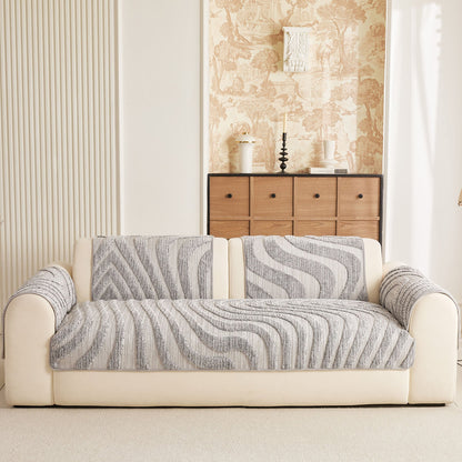 Cozy Plush Sofa Topper with Raised Wave Texture, Non-Slip Furniture Protector Cover