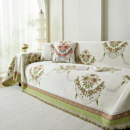 Charming French Country Floral Basket Sofa Throw Cover Rustic Farmhouse-Style Couch Cover Blankets
