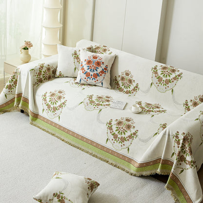 Charming French Country Floral Basket Sofa Throw Cover Rustic Farmhouse-Style Couch Cover Blankets