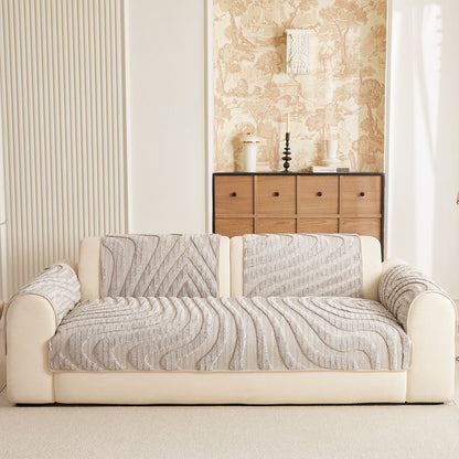 Cozy Plush Sofa Topper with Raised Wave Texture, Non-Slip Furniture Protector Cover
