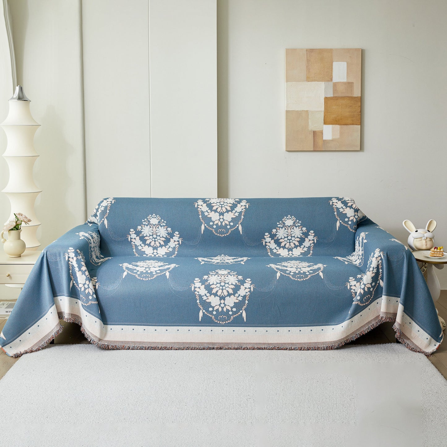 Charming French Country Floral Basket Sofa Throw Cover Rustic Farmhouse-Style Couch Cover Blankets