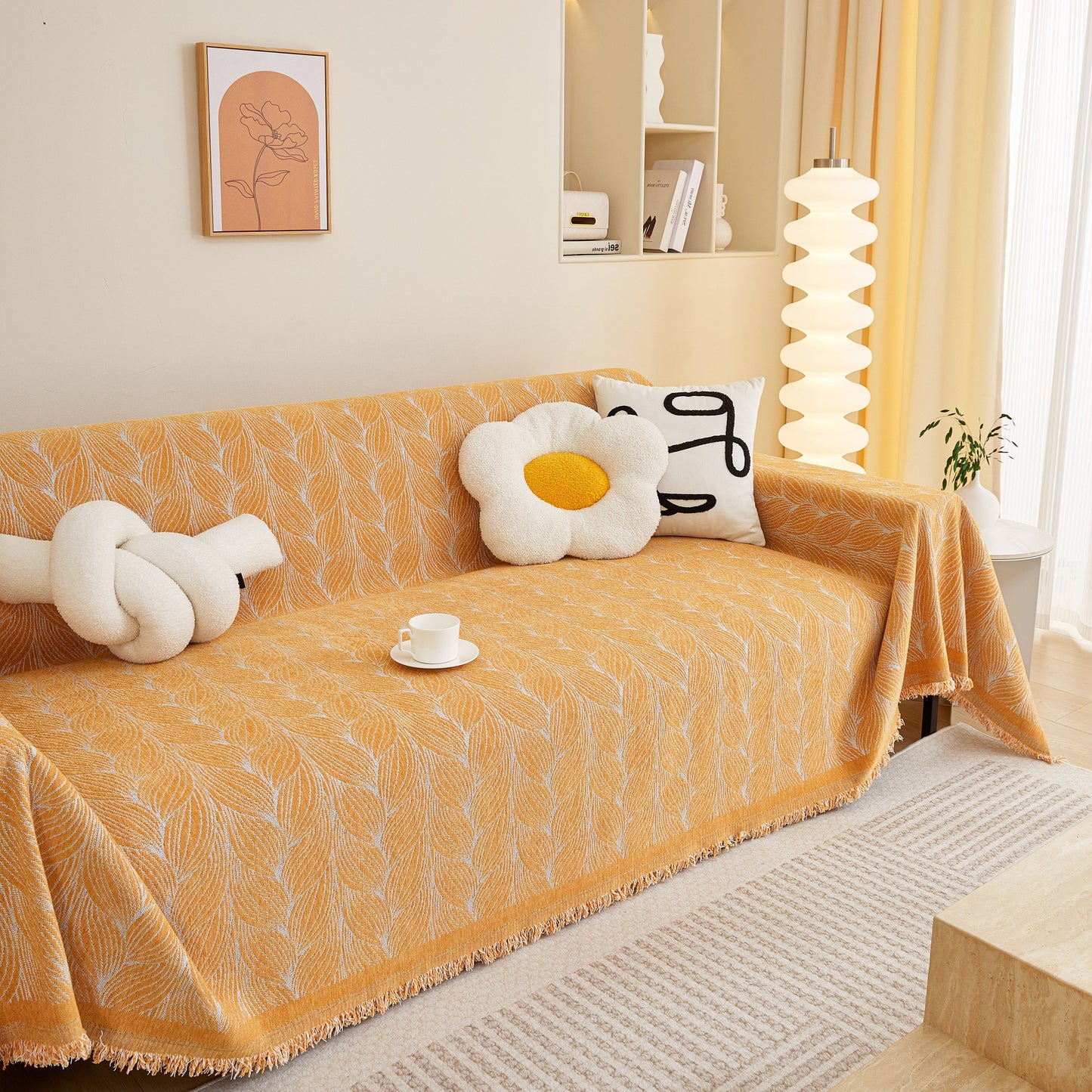 Leaf Universal Furniture Protector Chenille Couch Cover, Large Couch Cover Blanket for Couch Sofa
