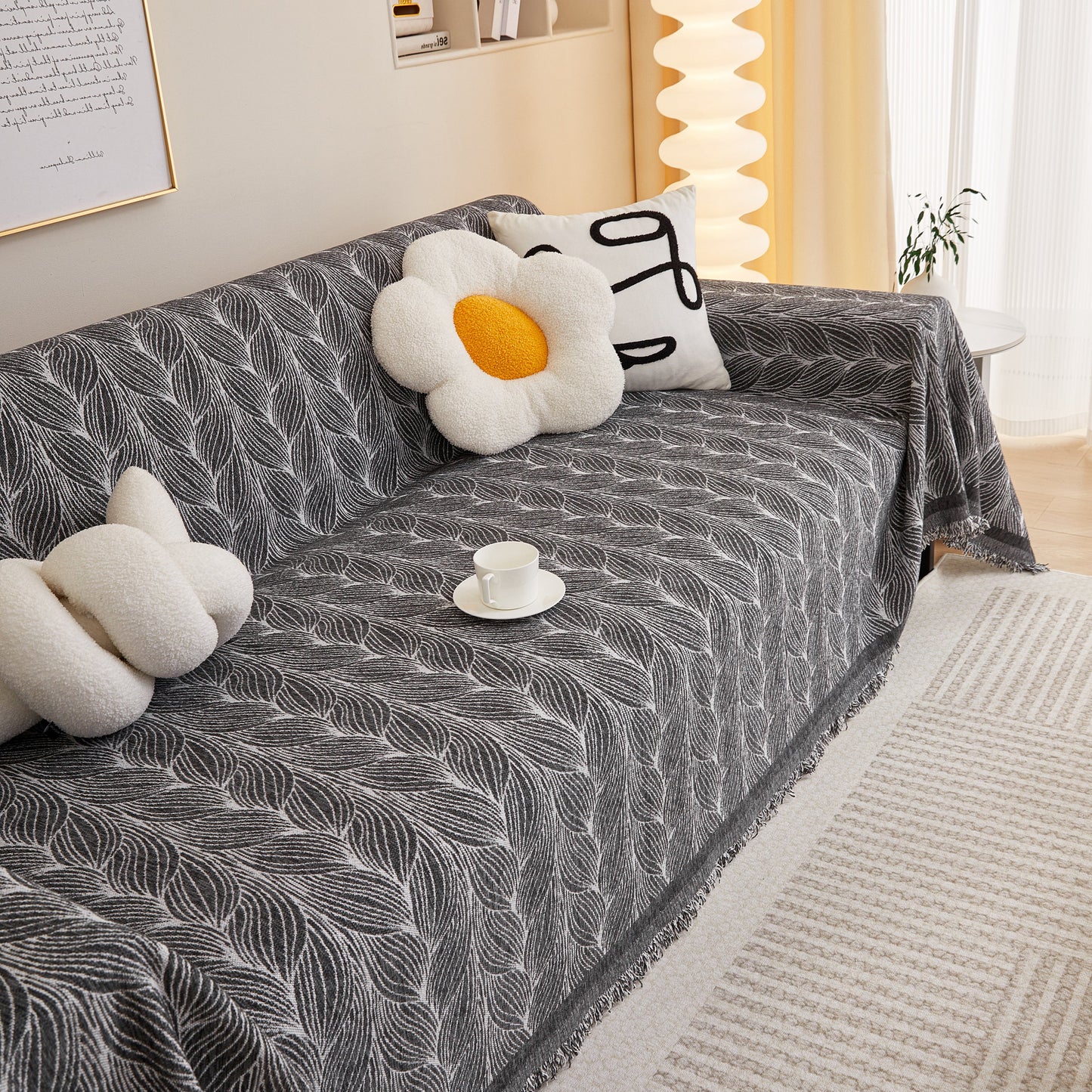 Leaf Universal Furniture Protector Chenille Couch Cover, Large Couch Cover Blanket for Couch Sofa