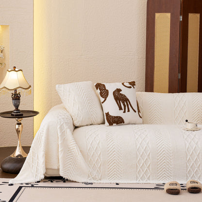 Plush Fleece Sofa Cover with 3D Cable Knit Texture Soft Cozy Warm Sofa Throw Blanket