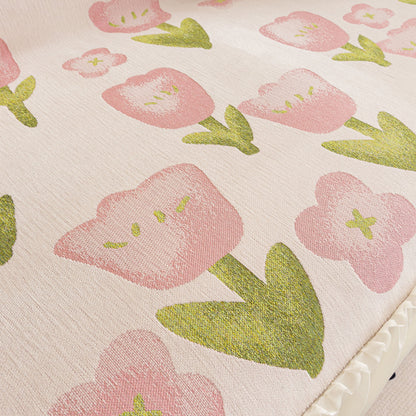 Ruffled Sweet Floral Sofa Cover with Skirt, Soft and Decorative Couch Throw Cover