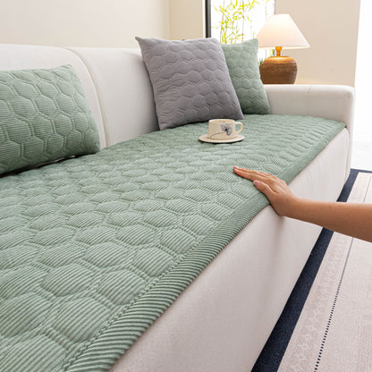 Geometric Quilted Corduroy Couch Topper, Non-Slip Padded Sofa Protector Cover for Pets