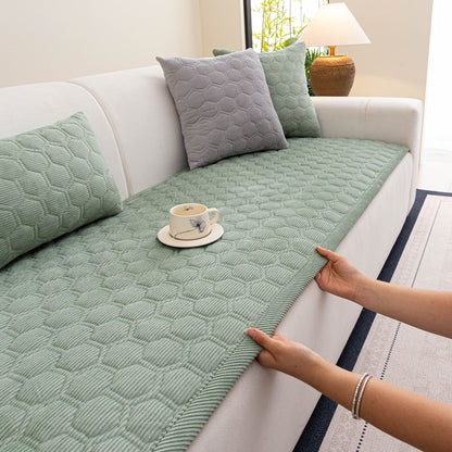 Geometric Quilted Corduroy Couch Topper, Non-Slip Padded Sofa Protector Cover for Pets