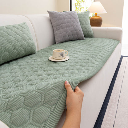 Geometric Quilted Corduroy Couch Topper, Non-Slip Padded Sofa Protector Cover for Pets